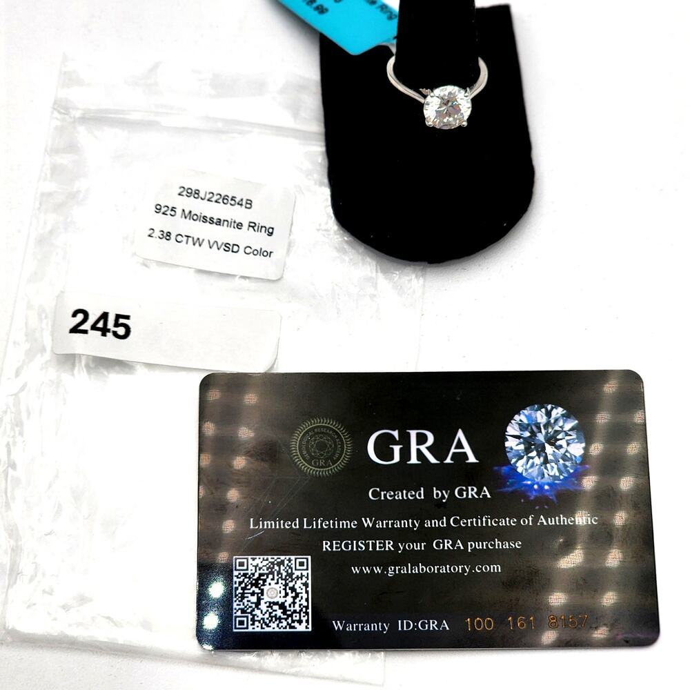 925 Sterling Silver Moissanite 2.38 CTW VVSD Color Size 6 - Picture 7 of 10